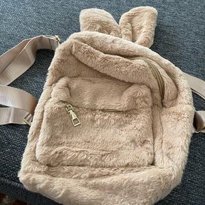 Limmuchi Cute Mini Backpacks for Girls Plush Rabbit Ear Bunny Backpack Soft fur